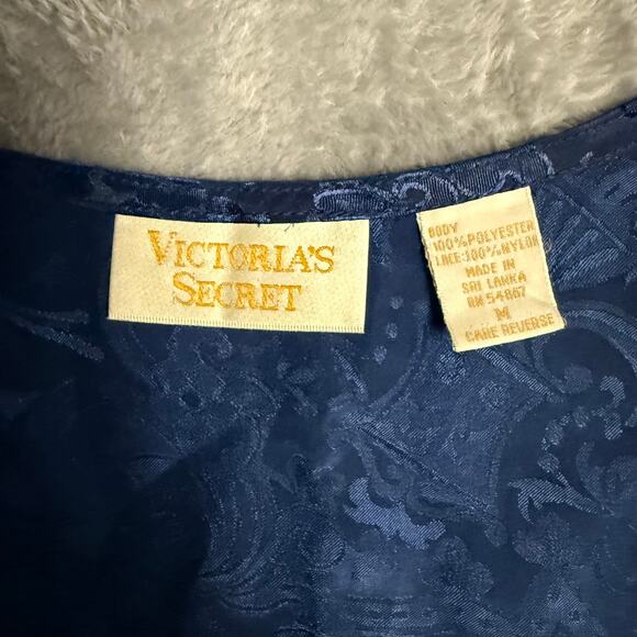 Vintage Victoria's Secret Women's Size M Blue Satin Lace Camisole Tank Button - Picture 3 of 12